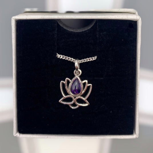 Sterling Silver Amethyst Lotus Flower- Necklaces - Keshet Crystals in Petersfield & Online