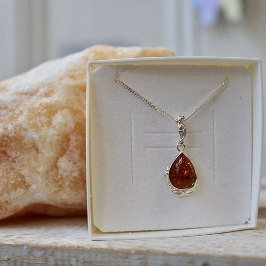 Amber Sterling Silver Tear Drop - Necklaces - Keshet Crystals in Petersfield