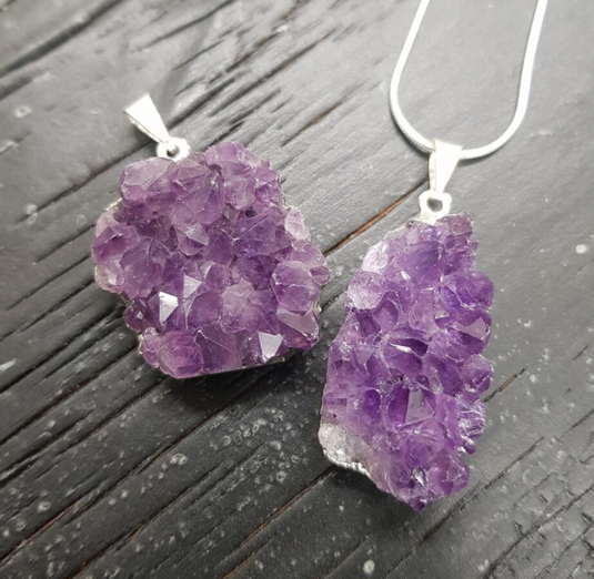 Amethyst Cluster Silver Plated - Necklaces - Keshet Crystals in Petersfield & Online