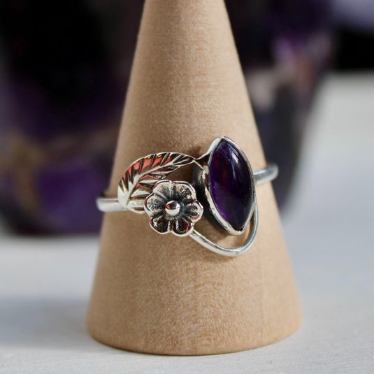 Amethyst Flower & Leaf on Stand - Rings - Keshet Crystals in Petersfield