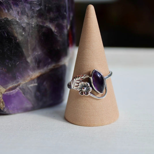 Amethyst Flower & Leaf for Stress Relief - Rings - Keshet Crystals in Petersfield