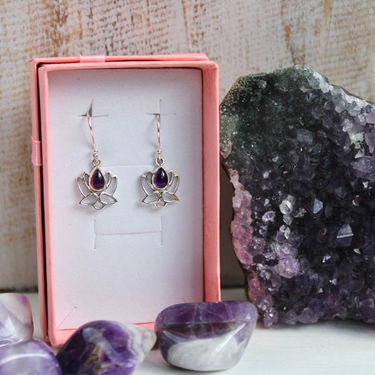 Amethyst Lotus Flower - Earrings - Keshet Crystals in Petersfield