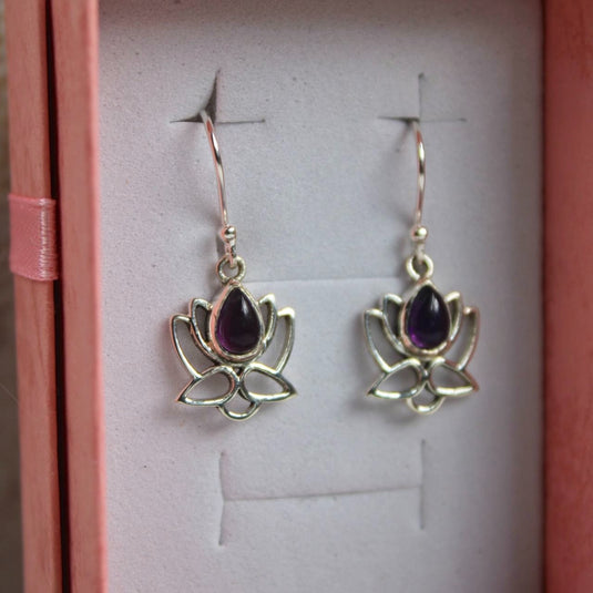 Amethyst Lotus Flower Close Up - Earrings - Keshet Crystals in Petersfield