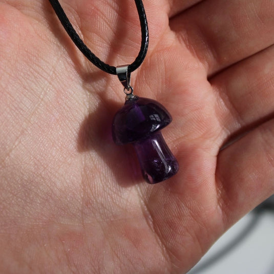 Crystal Mushroom Pendant on Black Cord