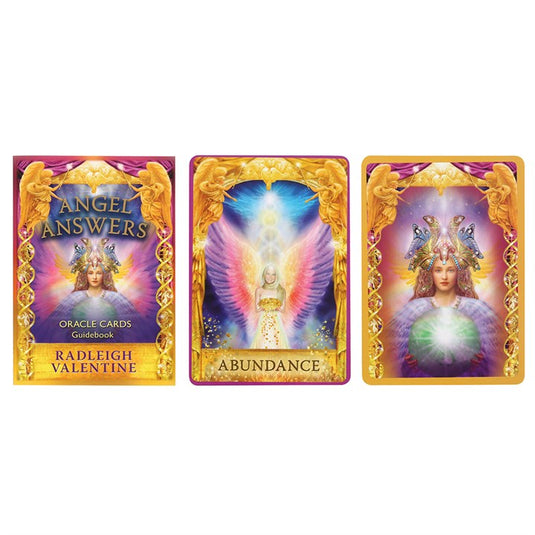 Angel Answers Oracle Cards: Guidebook, Abundance Card, and Angel Card.