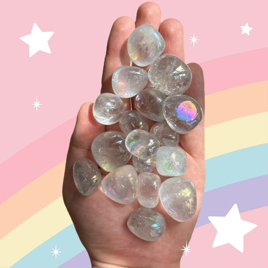 Angel Aura Quartz in Hand - Tumblestones - Keshet Crystals in Petersfield