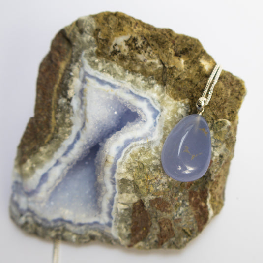 Blue Chalcedony Necklace on Blue Lace Agate - Necklaces - Keshet Crystals in Petersfield
