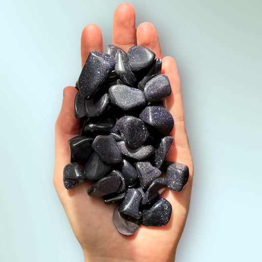 Blue Goldstone in Hand - Tumblestones - Keshet Crystals in Petersfield