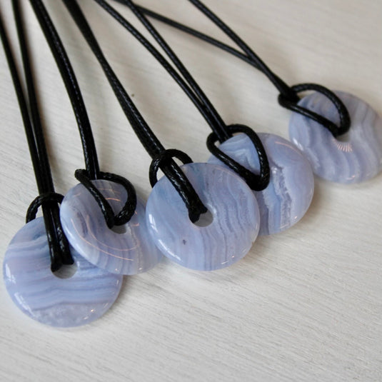 Blue Lace Agate Donuts on Cord - Necklaces - Keshet Crystals in Petersfield