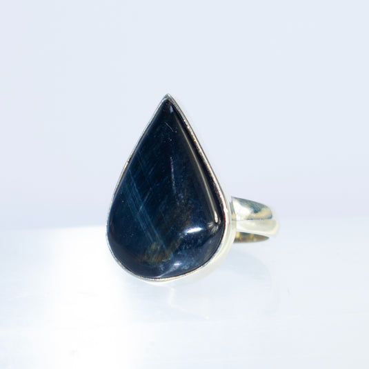 Blue Tigers Eye Large Tear Drop  - Rings - Keshet Crystals in Petersfield