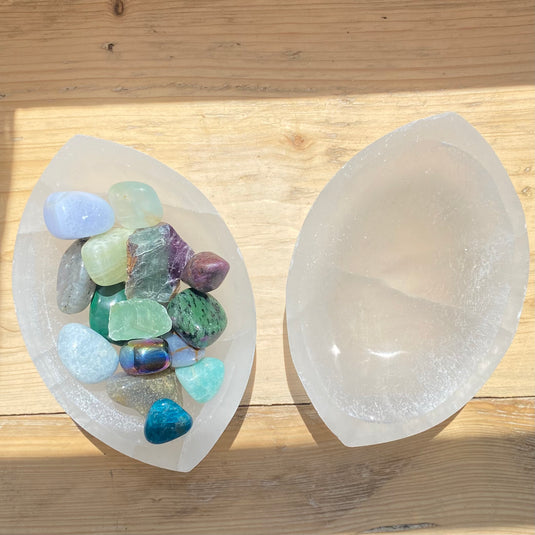 Selenite Eye-Shaped Bowl to Cleanse Your Crystals - Crystal Bowls - Keshet Crystals in Petersfield