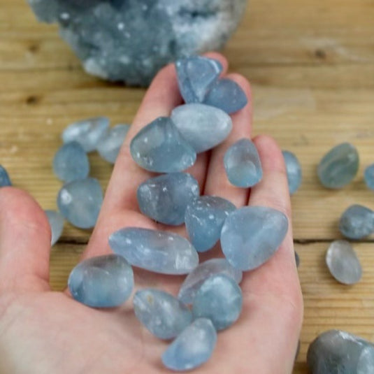 Celestite in Hand - Tumblestones - Keshet Crystals in Petersfield