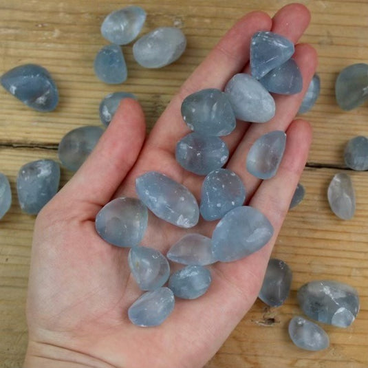 Celestite in Hand - Tumblestones - Keshet Crystals in Petersfield