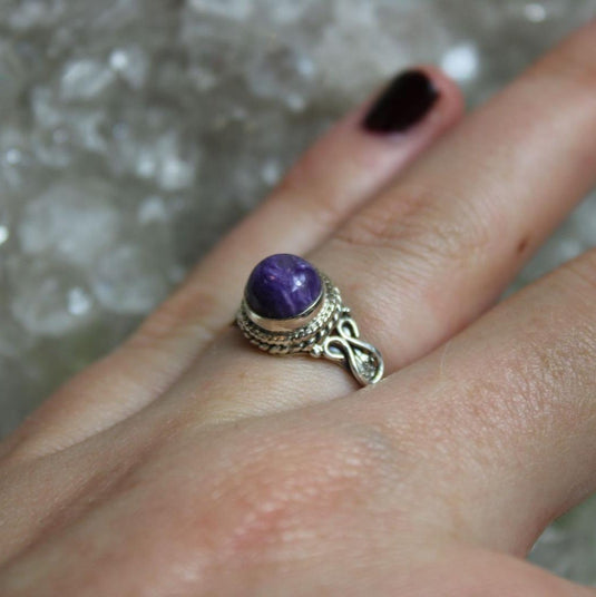 Charoite ring, sterling silver ring, purple gemstone ring, unique jewellery, handmade jewelry