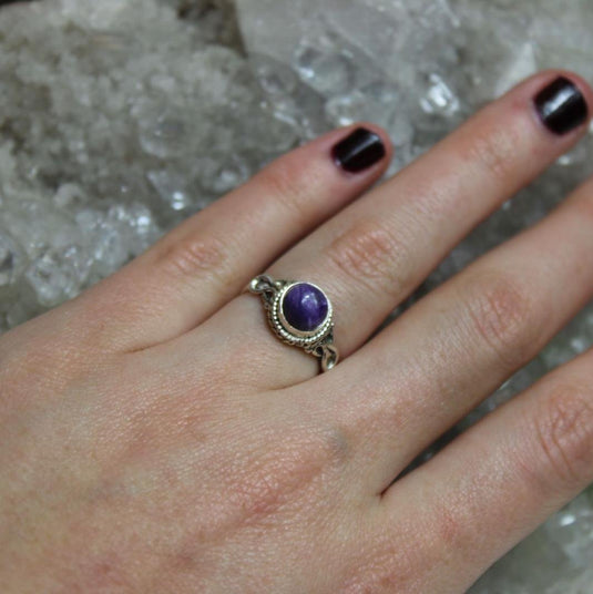 Charoite Sterling Silver Ring on a hand