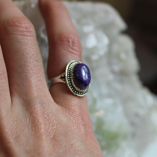 Large Oval Charoite Ring