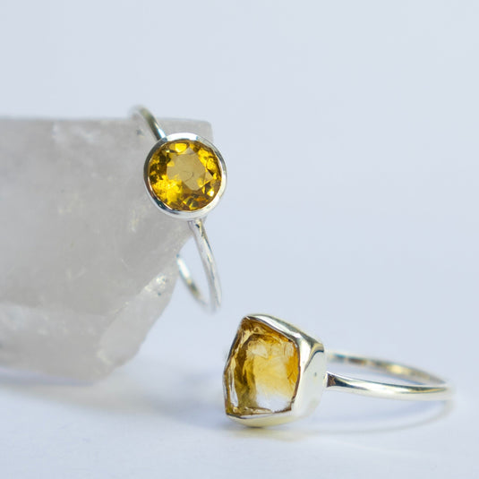 Citrine Faceted Circle and Raw Cut with Crystals - Rings - Keshet Crystals in Petersfield