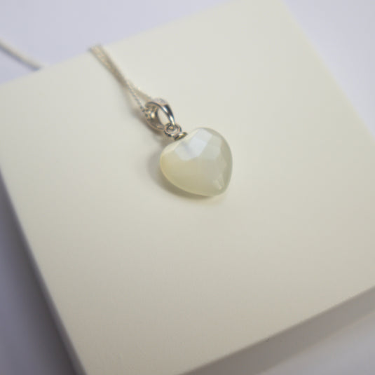 Close Up Of A Grade Faceted Moonstone Heart - Necklaces - Keshet Crystals in Petersfield