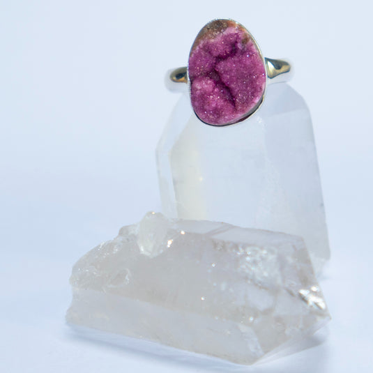 Raw Cut Cobalton Calcite on Clear Quartz - Rings - Keshet Crystals in Petersfield