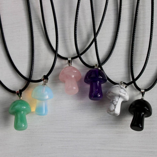 Crystal Mushroom Pendants on Black Cord - Necklaces - Keshet Crystals in Petersfield