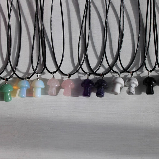 Mushroom Crystal Pendants on Black Cord - Necklaces - Keshet Crystals in Petersfield