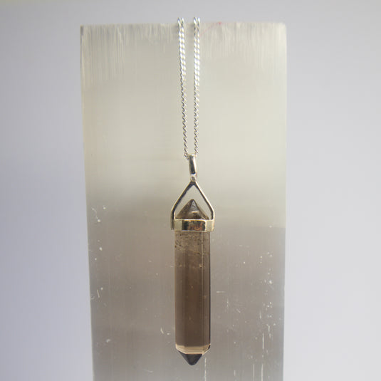 Smokey Quartz Double Terminated Point on Selenite - Necklaces - Keshet Crystals in Petersfield