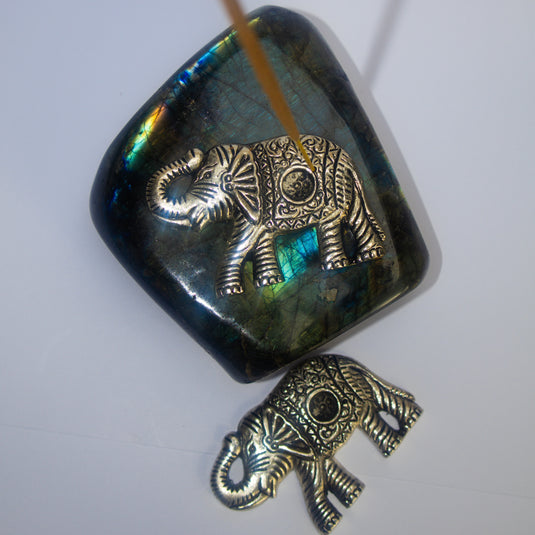 Metal Elephant Incense Burner on Labradorite - Incense Burners - Keshet Crystals in Petersfield