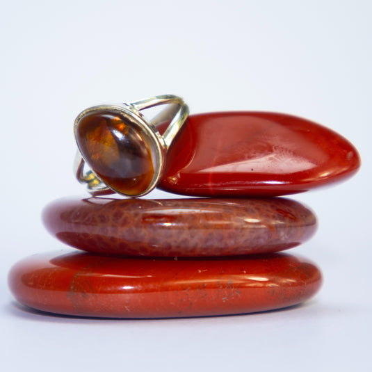 Fire Agate Ring on Red Crystals - Rings - Keshet Crystals in Petersfield