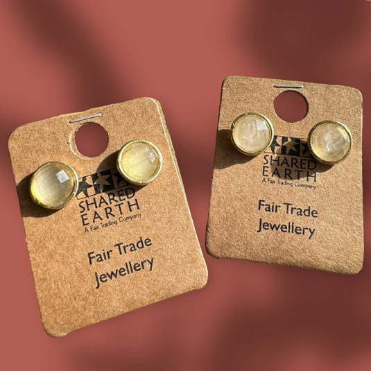 Gold Plated Rose Quartz Earring Studs On Red Background - Earrings - Keshet Crystals in Petersfield & Online