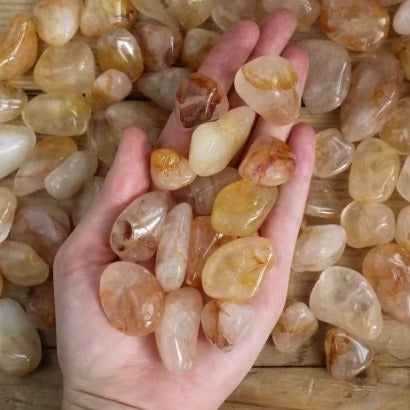 Golden Healer Quartz Crystal in Hand - Tumblestones - Keshet Crystals in Petersfield