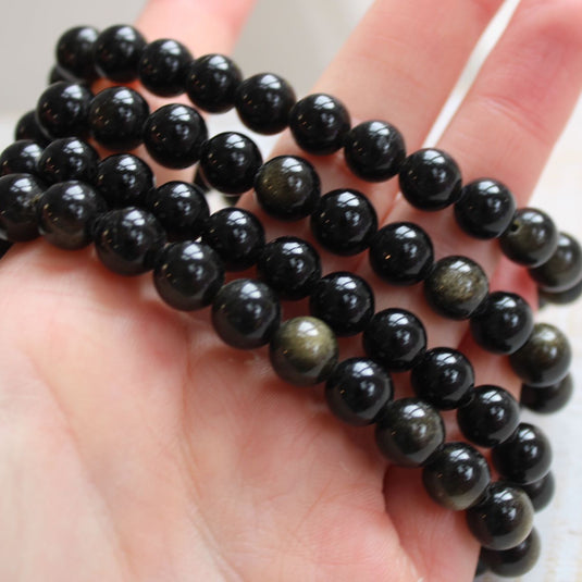 Golden Sheen Obsidian Bead Bracelet