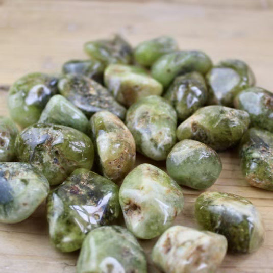 Green Garnet Close Up - Tumblestones - Keshet Crystals in Petersfield