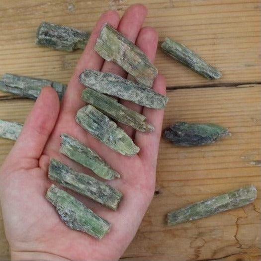 Raw Green Kyanite in Hand - Rough Crystals - Keshet Crystals in Petersfield