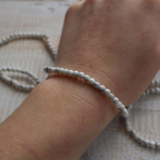 Howlite 4mm Bead Bracelet Modelled on a Wrist