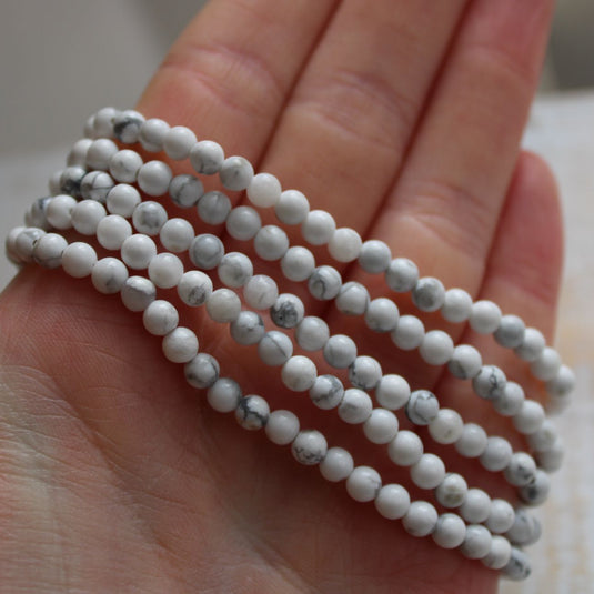 Howlite 4mm Bead Bracelets Stacked in Hand