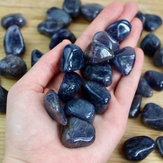 Iolite in Hand - Tumblestones - Keshet Crystals in Petersfield