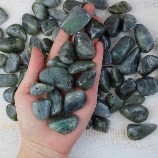 A Handful of Iridescent Labradorite Tumblestones from Keshet Crystals Shop in Petersfield