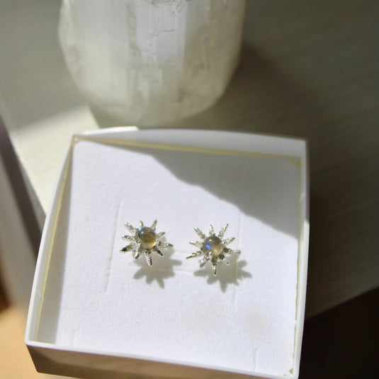 Labradorite Sterling Silver Sun with White Topaz - Earrings - Keshet Crystals in Petersfield