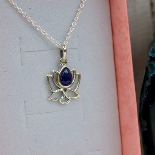 Sterling silver necklace with lapis lazuli lotus flower