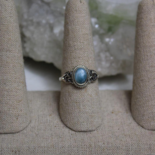 Larimar ring, blue gemstone, silver jewellery, ring stand, handmade, natural beauty