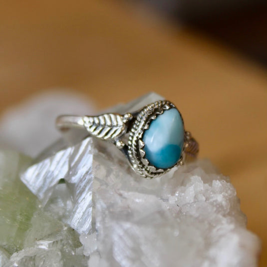 Larimar Leafy Design Sterling Silver - Rings - Keshet Crystals in Petersfield