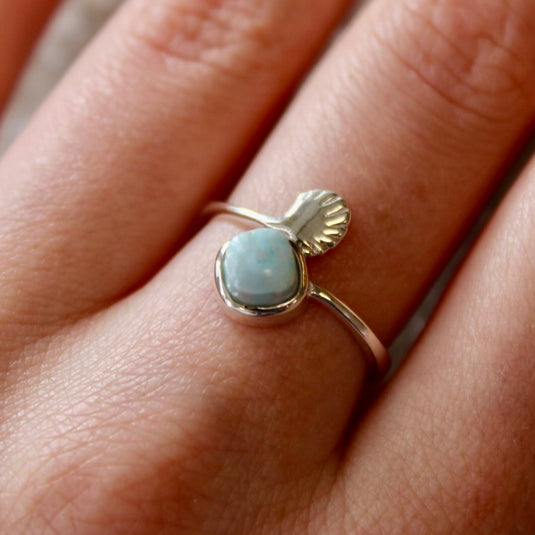 Larimar Shell Design on Hand - Rings - Keshet Crystals in Petersfield