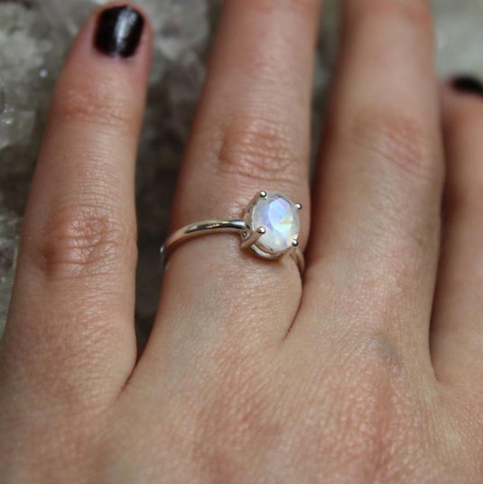 A delicate and ethereal sterling silver moonstone ring