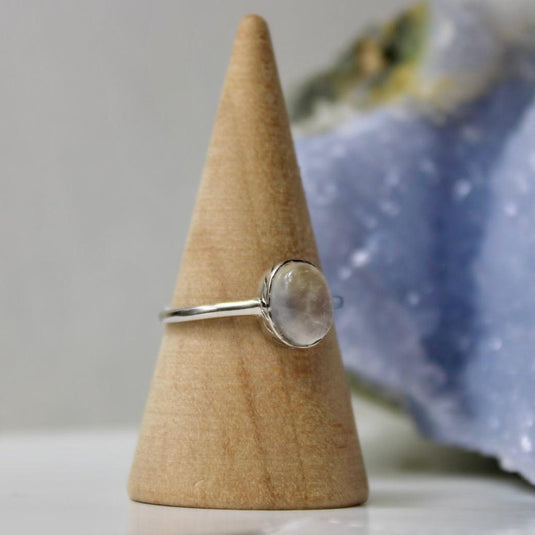 Small Oval Moonstone Adjustable Sterling Silver Ring