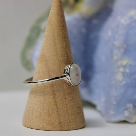 Small Oval Moonstone Adjustable Sterling Silver Ring