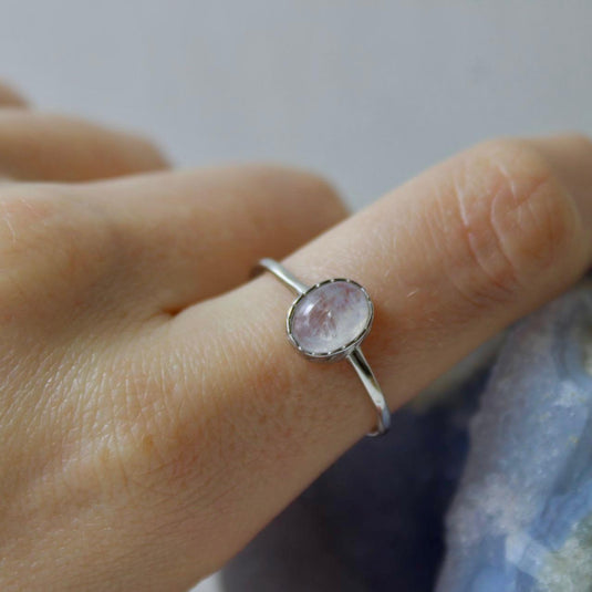 Small Oval Moonstone Adjustable Sterling Silver Ring