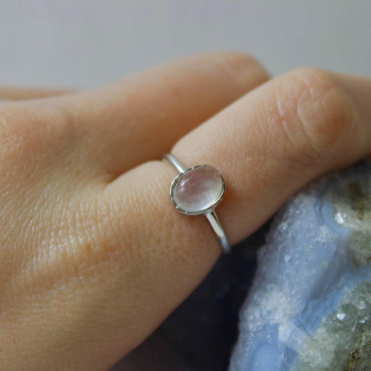 Small Oval Moonstone Adjustable Sterling Silver Ring