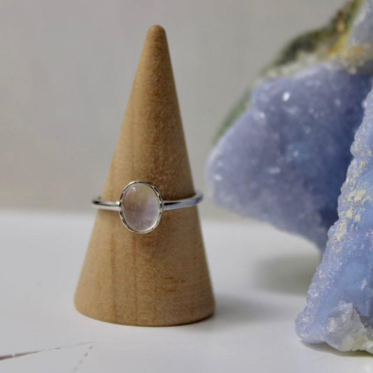 Small Oval Moonstone Adjustable Sterling Silver Ring