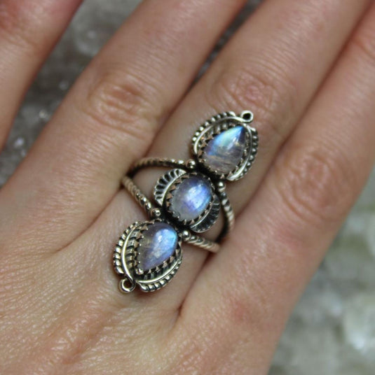 Three tear drop-shaped moonstone ring