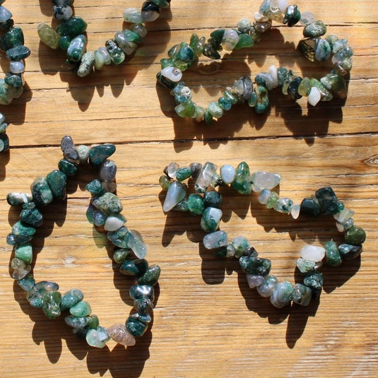 Moss Agate Chip Bracelets Close Up - Jewellery - Keshet Crystals in Petersfield